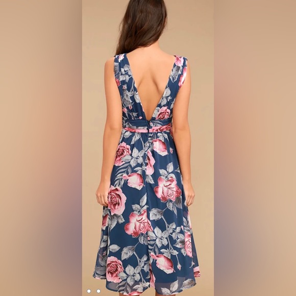 Lulus Queen of Hearts Navy Blue Floral Print Midi Dress - Picture 8 of 11